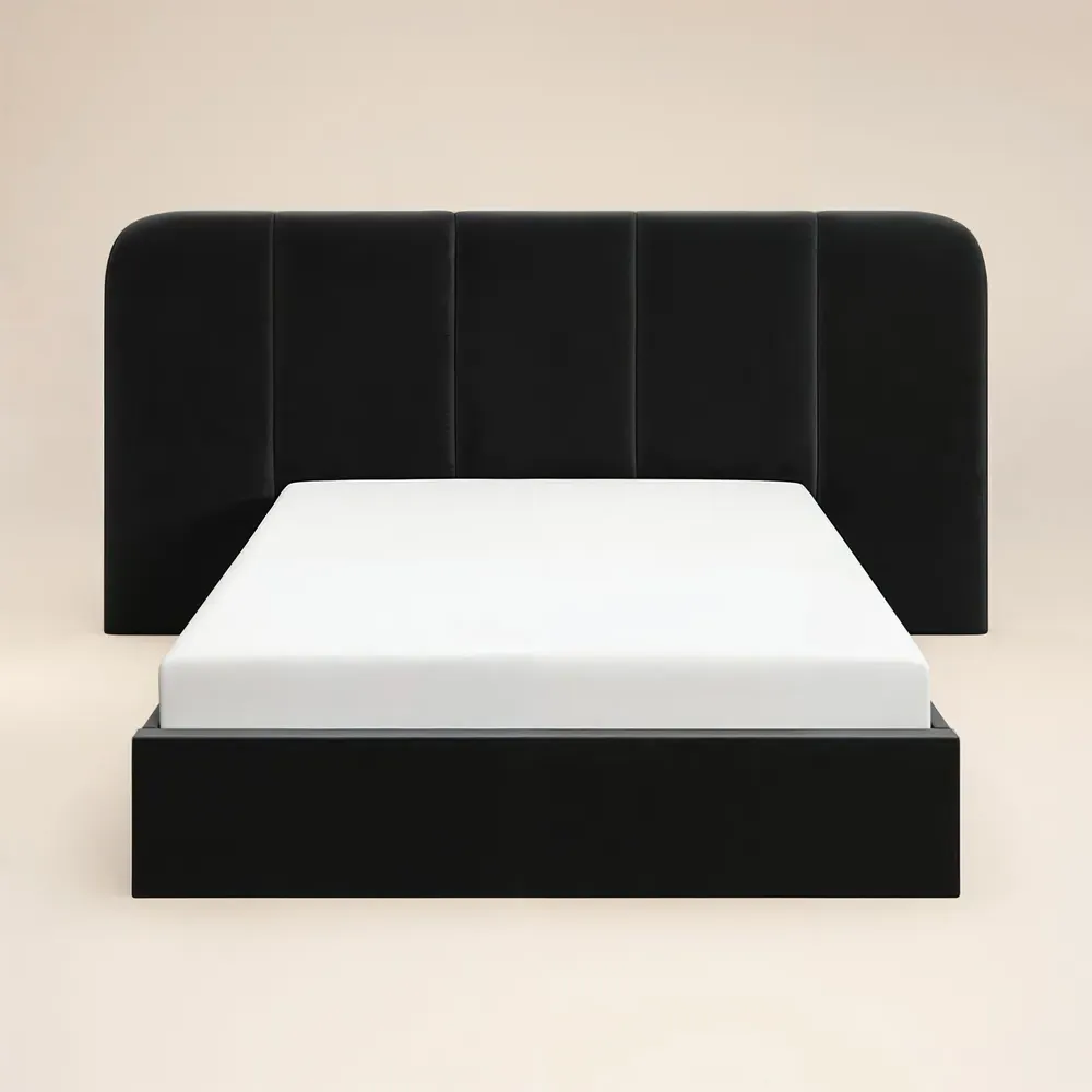 Sienna King Size Ottoman Storage Bed - Black, Velvet