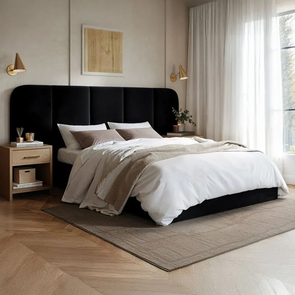 Sienna King Size Ottoman Storage Bed - Black, Velvet image