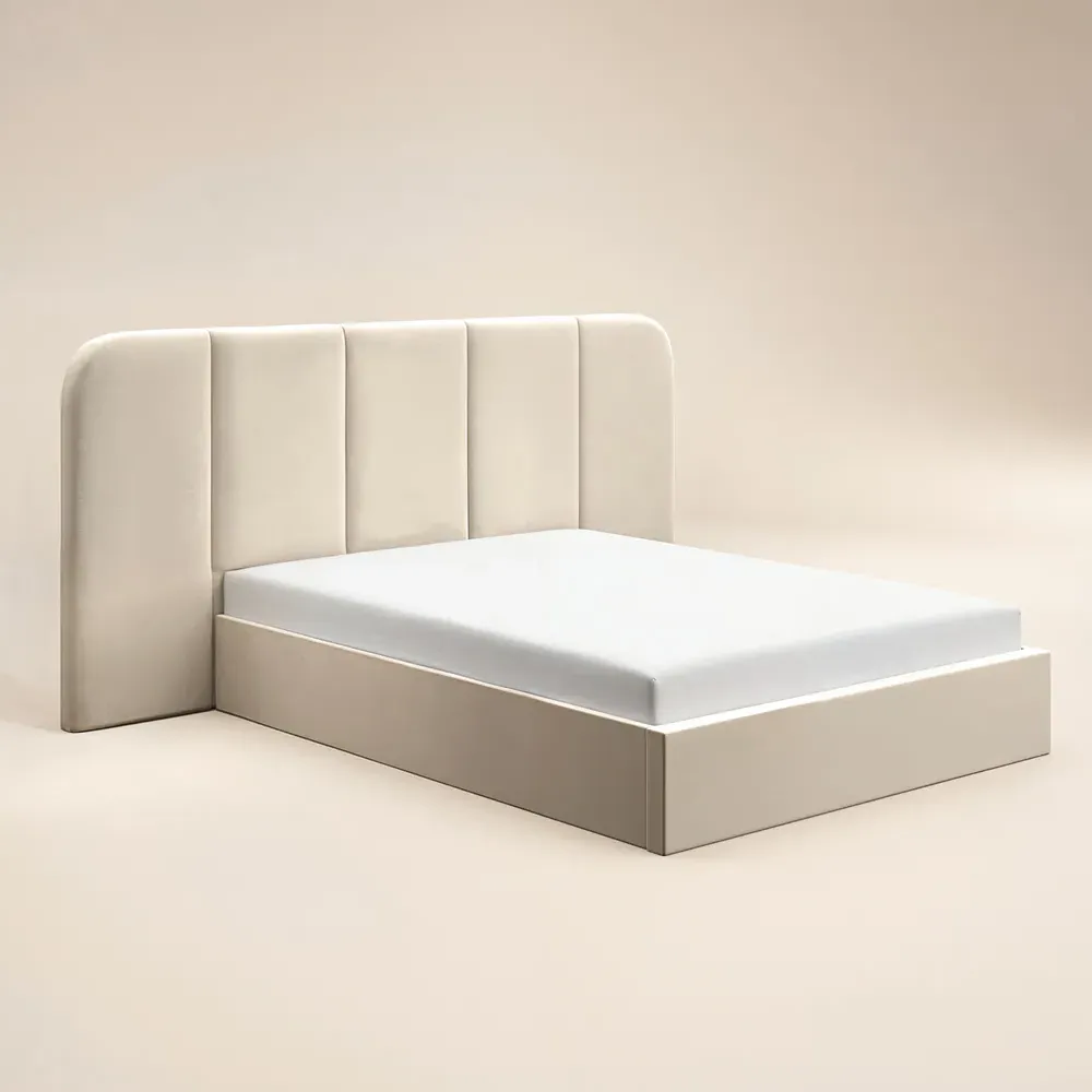 Sienna King Size Ottoman Storage Bed - Cream, Velvet