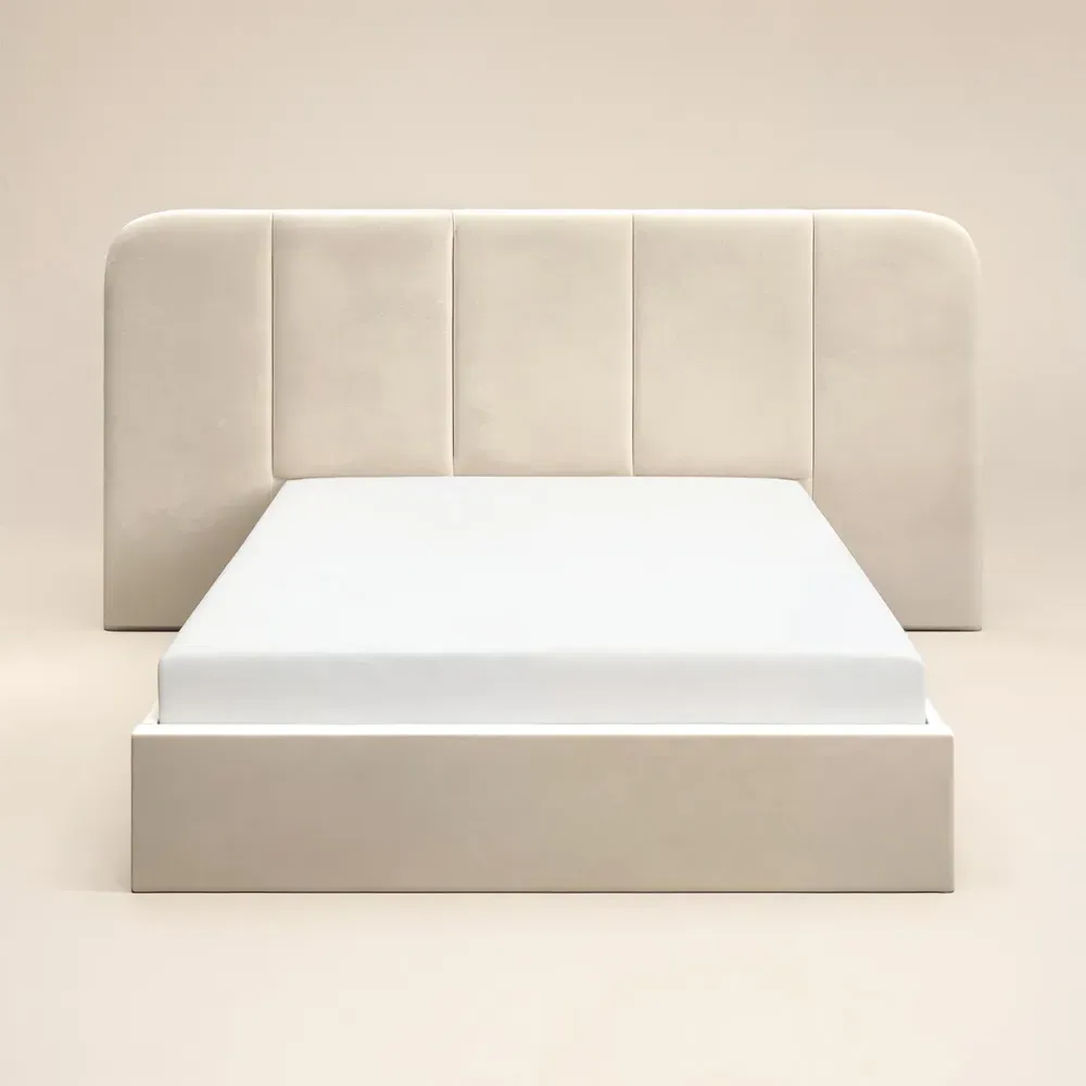 Sienna King Size Ottoman Storage Bed - Cream, Velvet