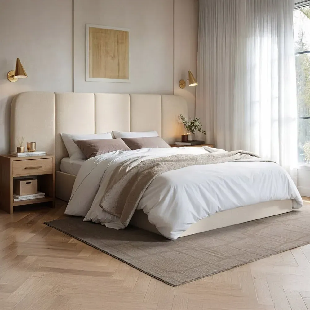 Sienna King Size Ottoman Storage Bed - Cream, Velvet