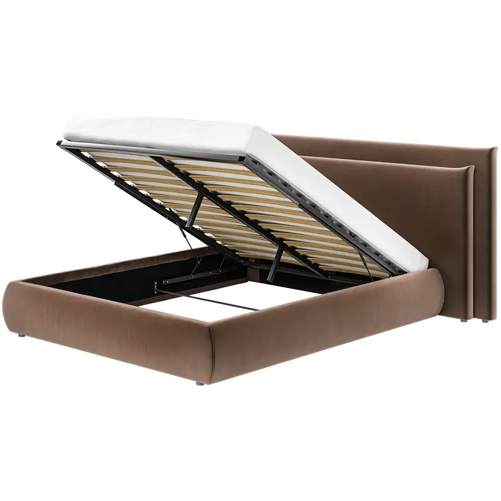 Sigrid Double Ottoman Storage Bed - Brown, Velvet