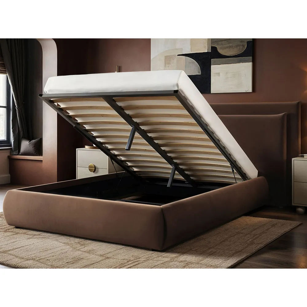 Sigrid Double Ottoman Storage Bed - Brown, Velvet