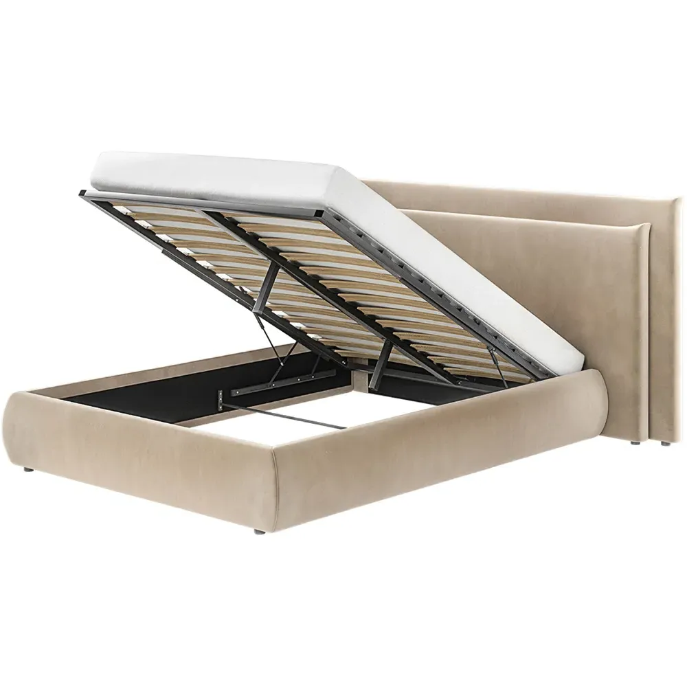 Sigrid Double Ottoman Storage Bed - Gold, Velvet