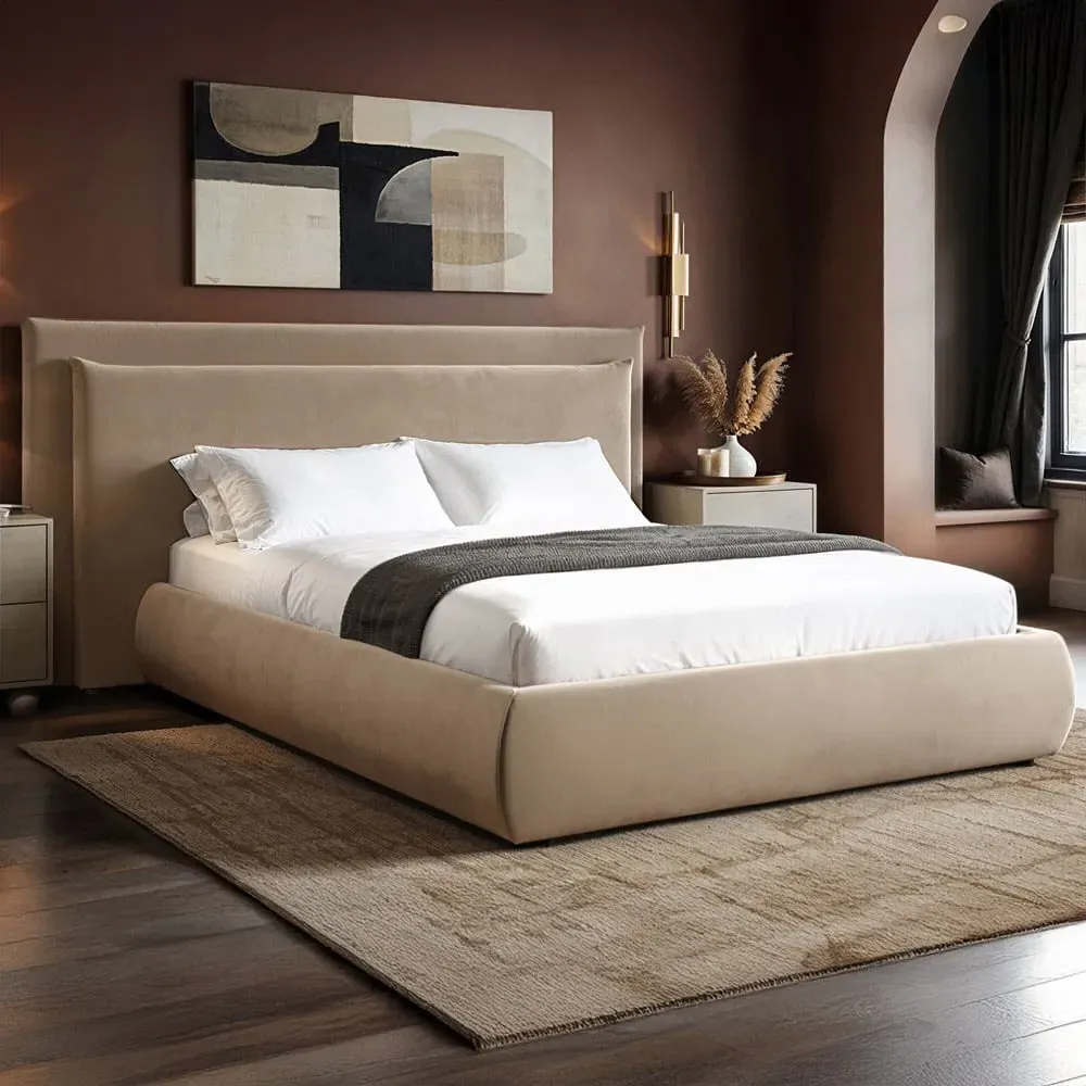 Sigrid Double Ottoman Storage Bed - Gold, Velvet