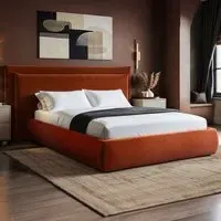 Sigrid Double Ottoman Storage Bed - Orange, Velvet