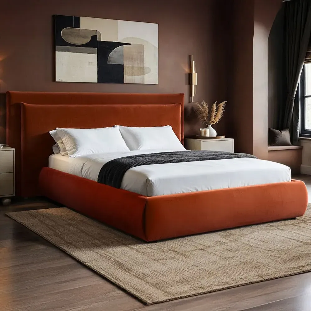 Sigrid Double Ottoman Storage Bed - Orange, Velvet image