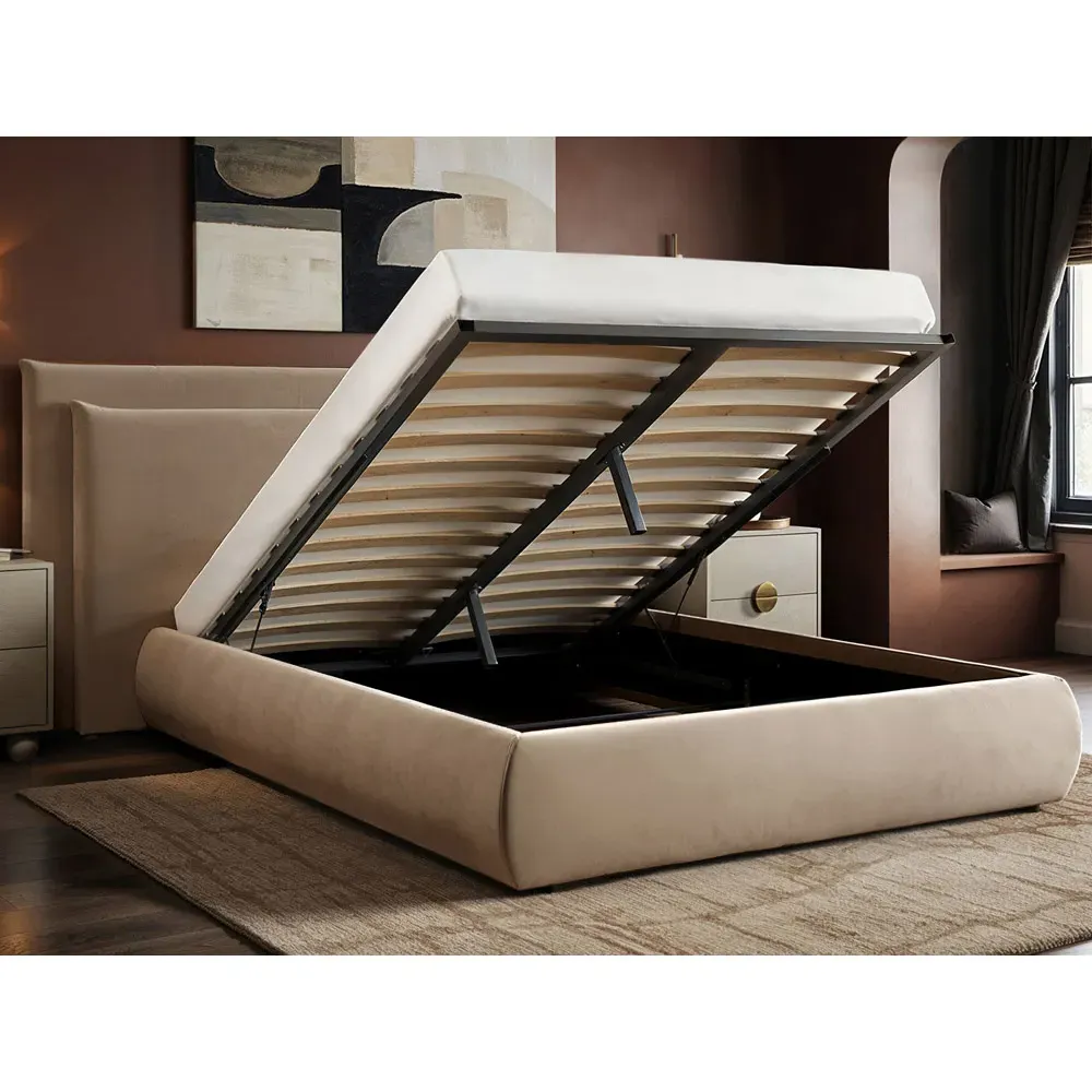 Sigrid King Size Ottoman Storage Bed - Gold, Velvet