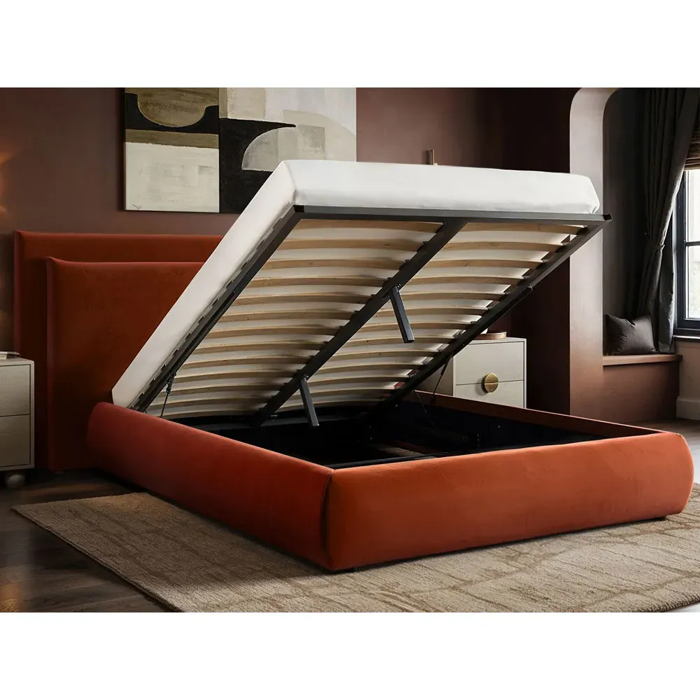 Sigrid King Size Ottoman Storage Bed - Orange, Velvet