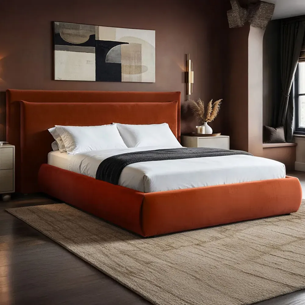 Sigrid King Size Ottoman Storage Bed - Orange, Velvet