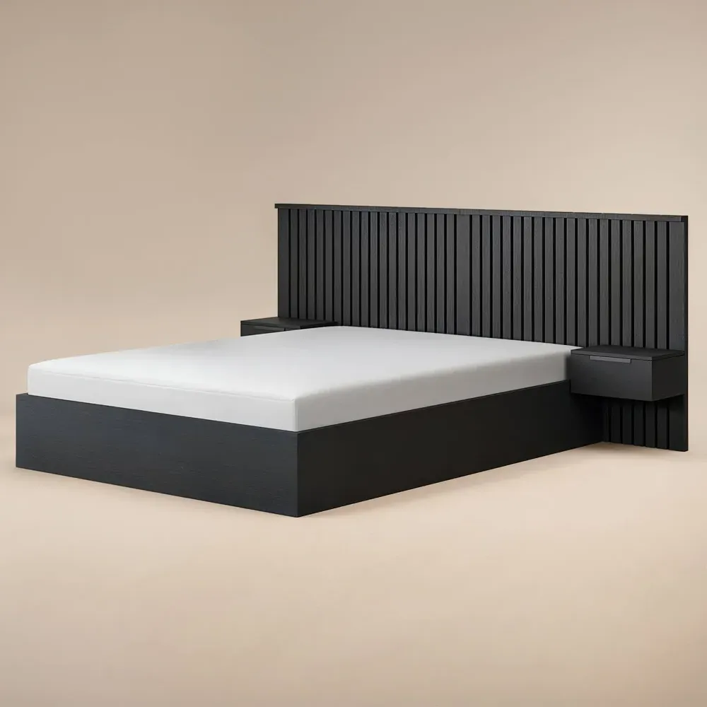 Taylor Double Ottoman Bed with Side Table - Black