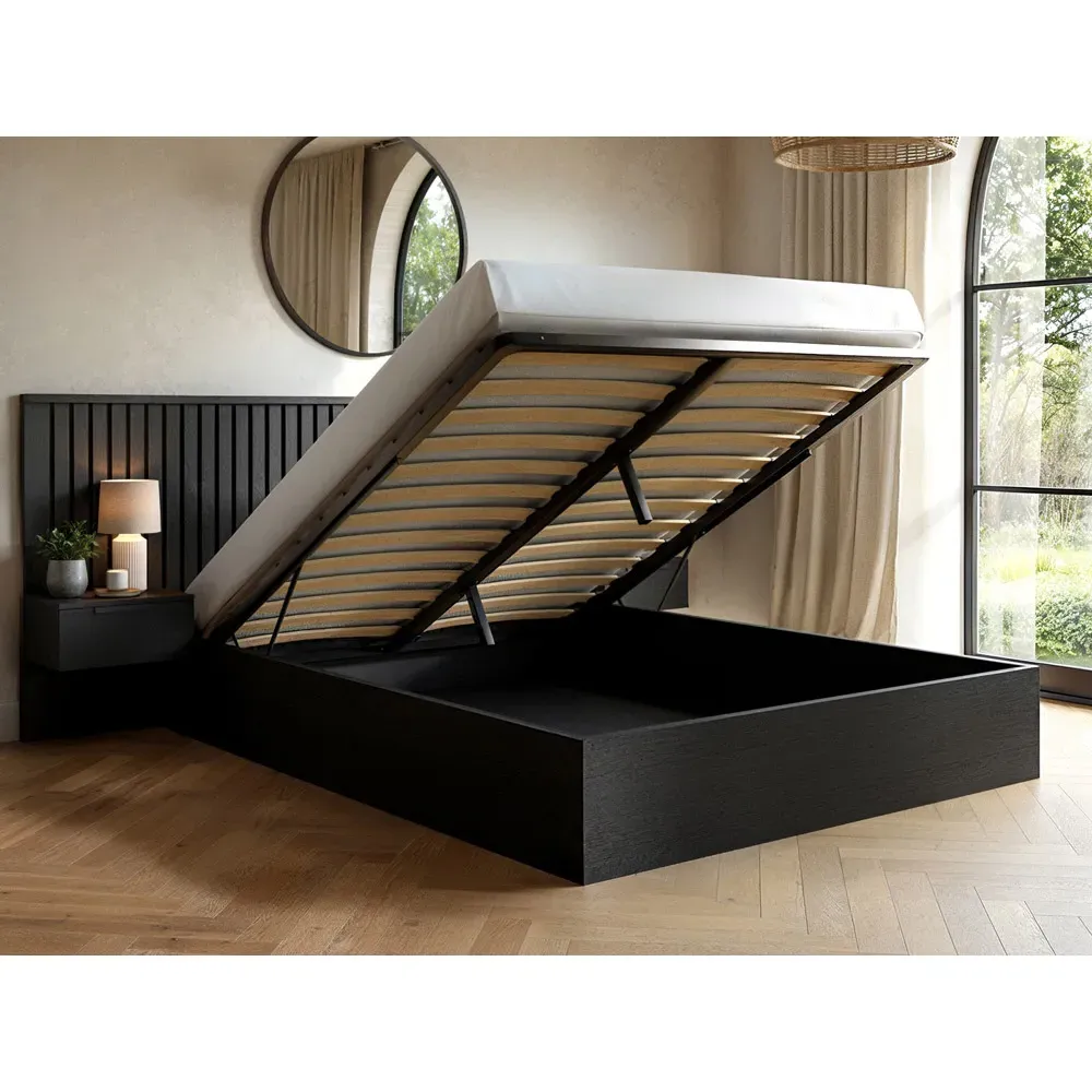 Taylor Double Ottoman Bed with Side Table - Black