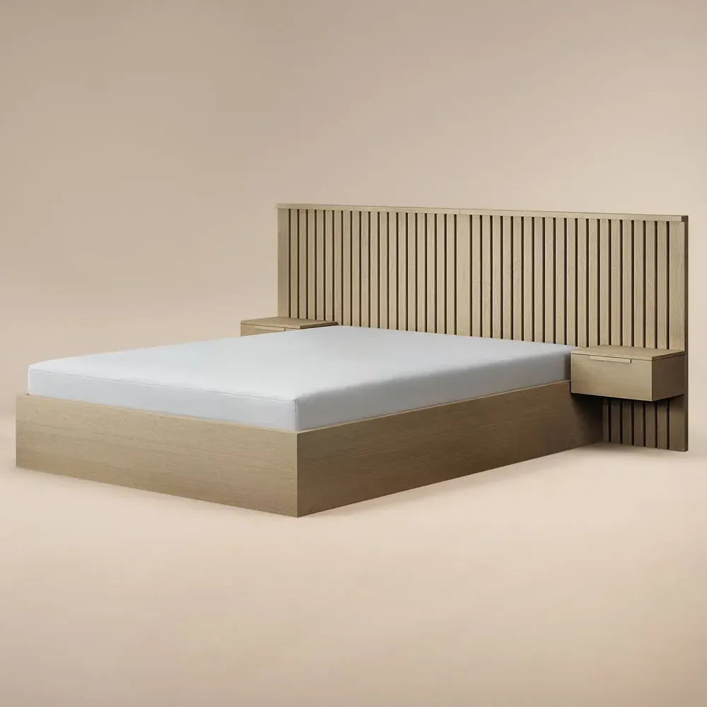 Taylor Double Ottoman Bed with Side Table - Light Wood