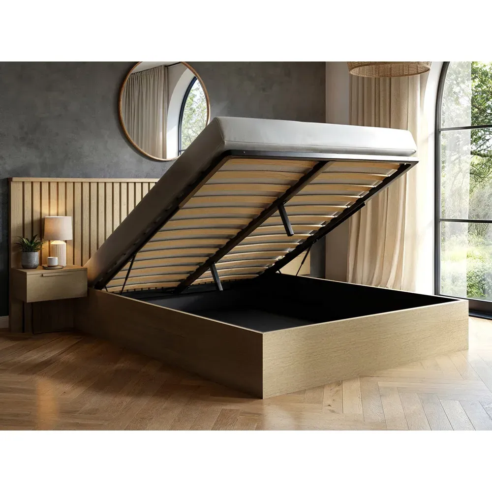 Taylor Double Ottoman Bed with Side Table - Light Wood