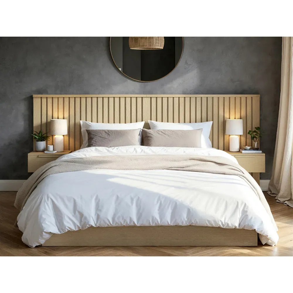 Taylor King Size Ottoman Bed with Side Table - Light Wood