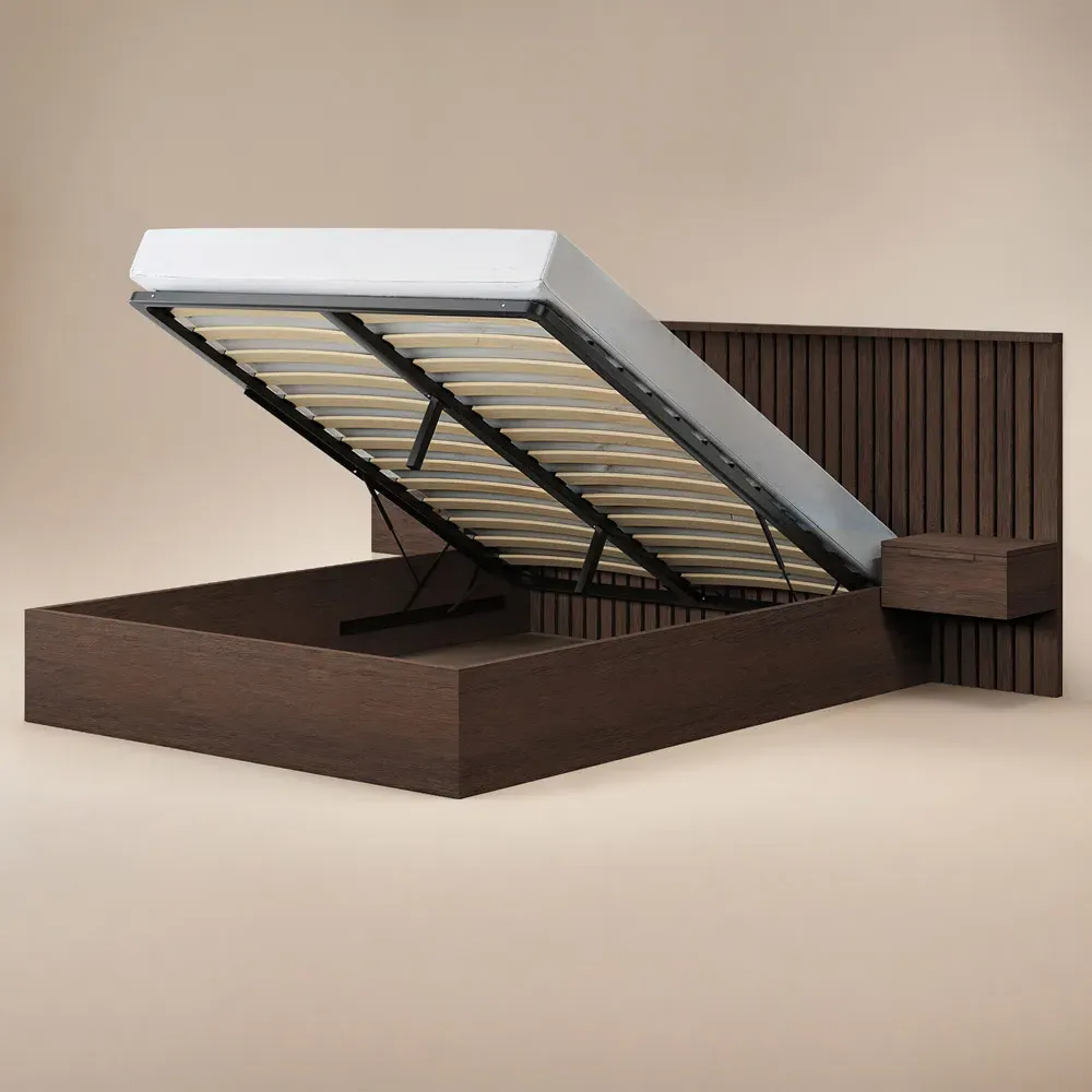 Taylor King Size Ottoman Bed with Side Table - Walnut