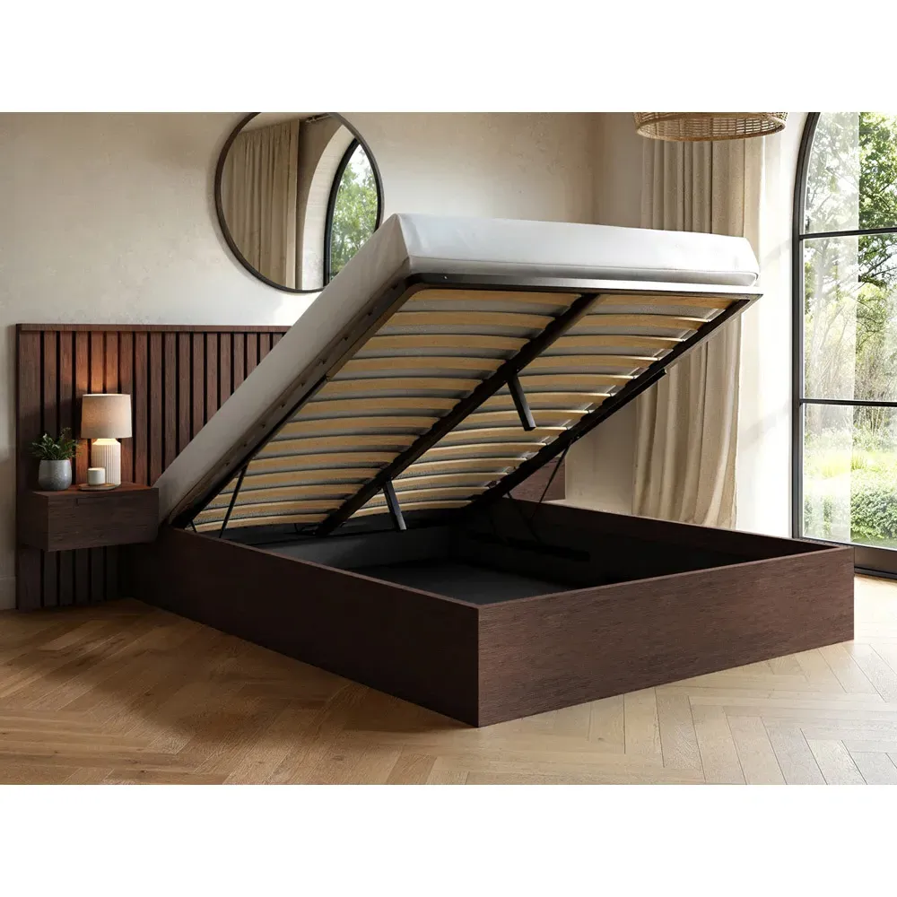 Taylor King Size Ottoman Bed with Side Table - Walnut