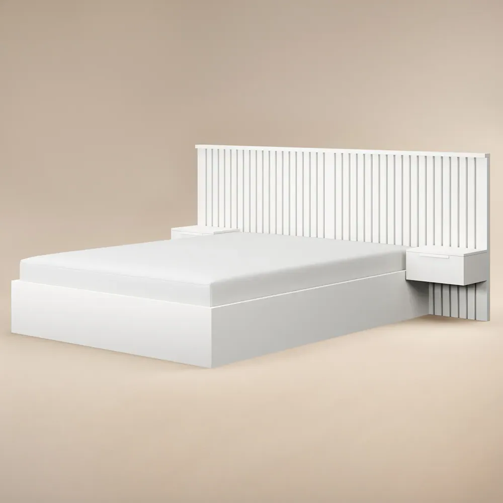 Taylor King Size Ottoman Bed with Side Table - White