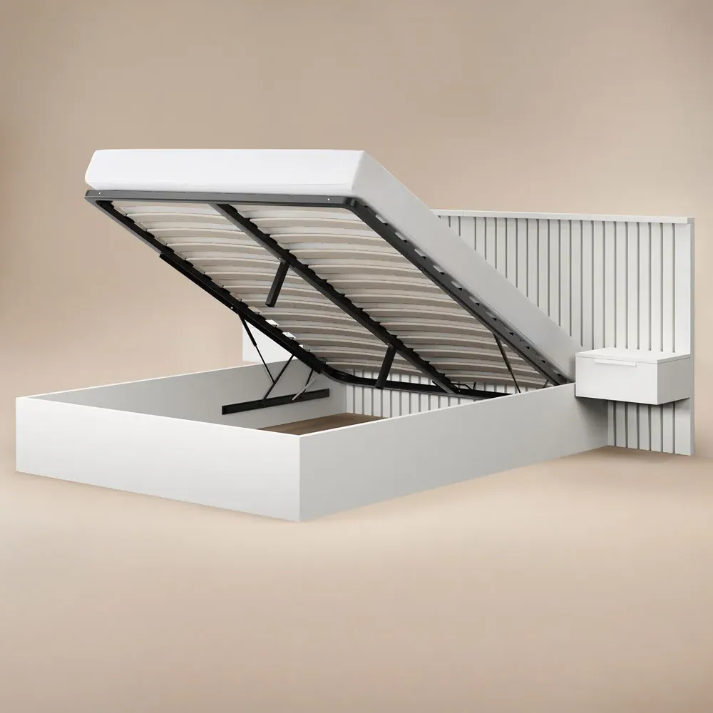 Taylor King Size Ottoman Bed with Side Table - White