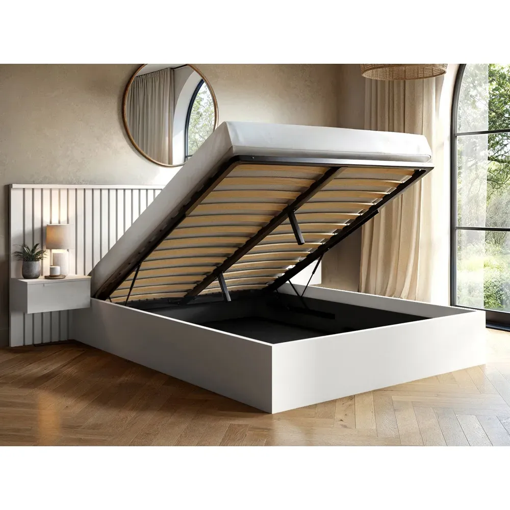 Taylor King Size Ottoman Bed with Side Table - White