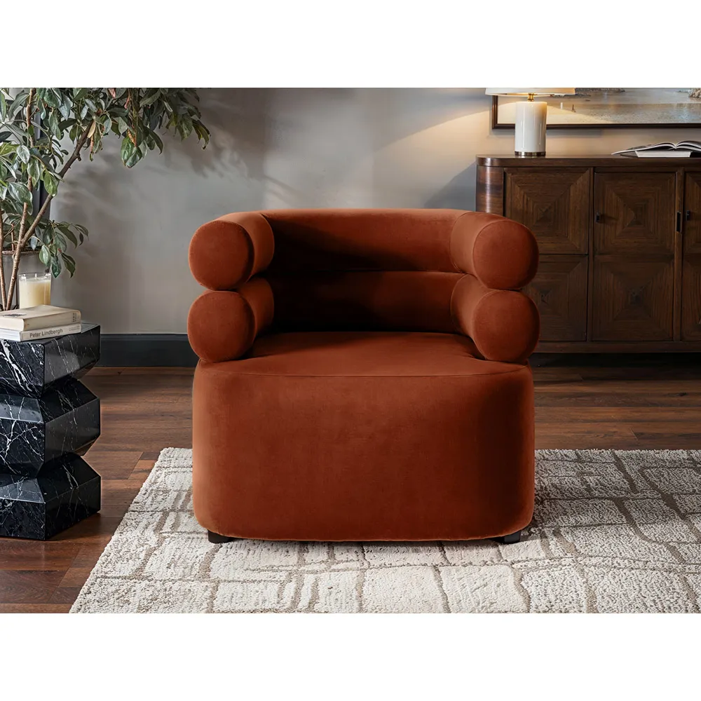 Tova Accent Chair - Burnt Orange, Velvet