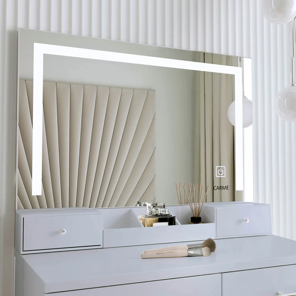 CARME Home 4 Drawer Dressing Table Set with LED Mirror - Grey