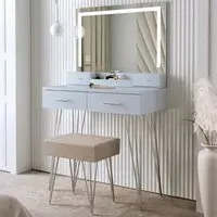 CARME Home 4 Drawer Dressing Table Set with LED Mirror - Grey