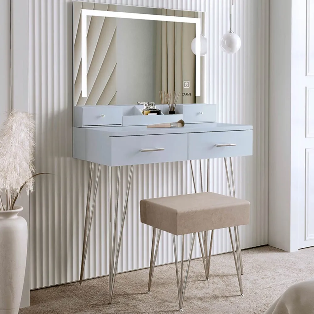CARME Home 4 Drawer Dressing Table Set with LED Mirror - Grey image