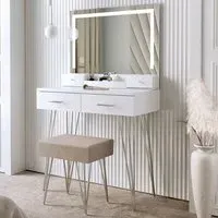 CARME Home 4 Drawer Dressing Table Set with LED Mirror - White