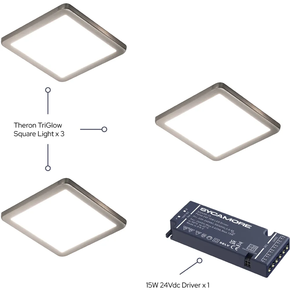 Theron TriGlow Square Cabinet Light Kit - Silver, Aluminium