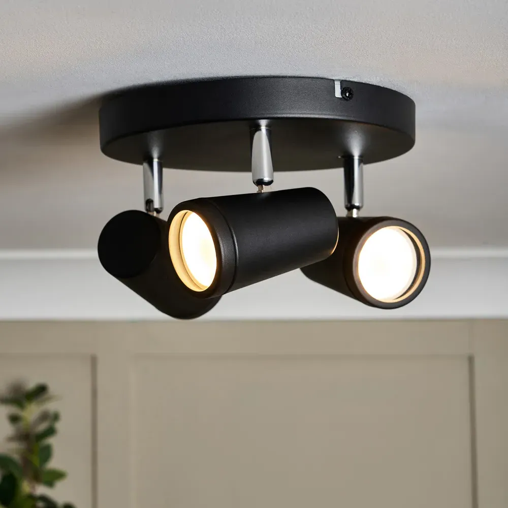 Flora 3 Light Flush Ceiling Plate IP44 - Black