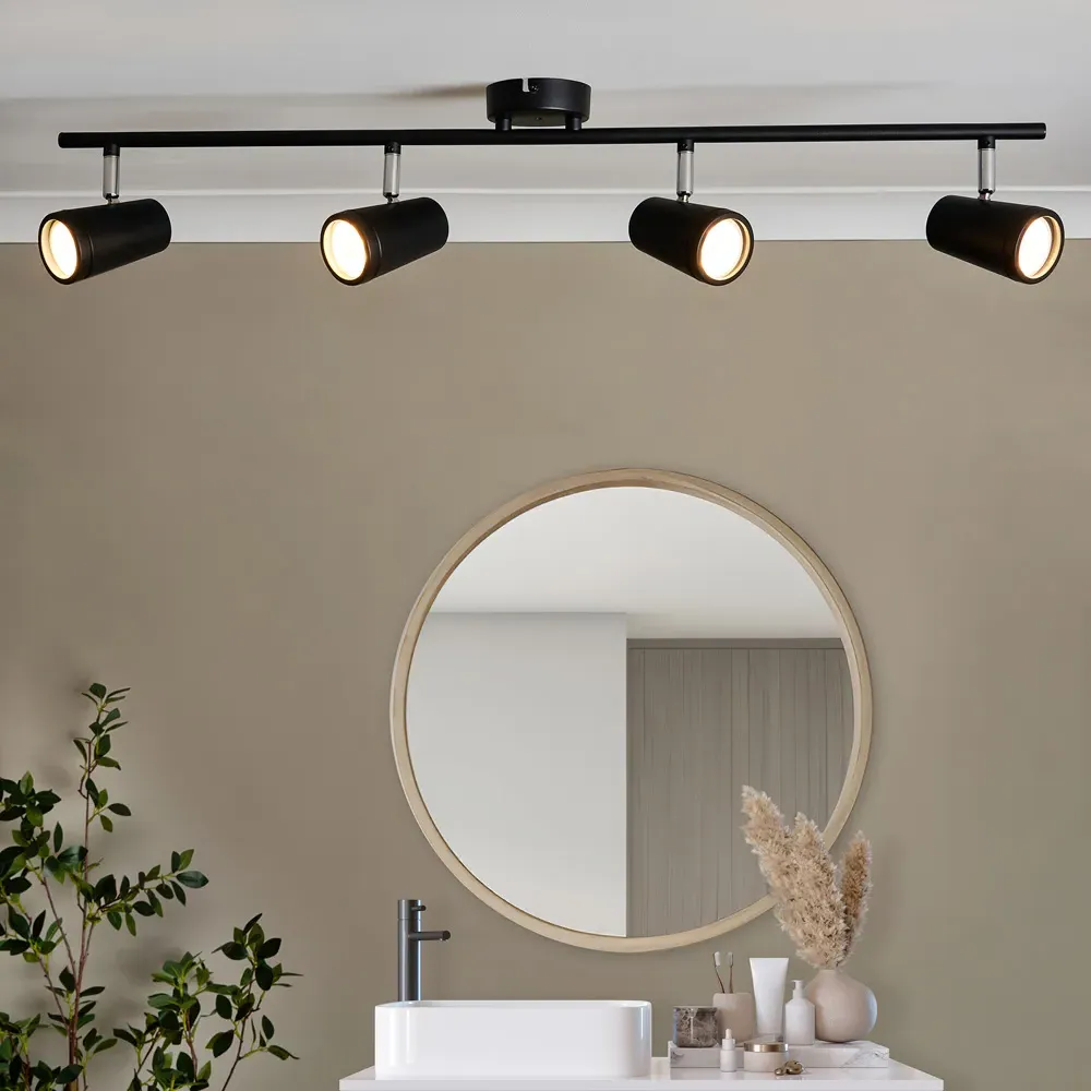 Flora 4 Light IP44 Flush Ceiling Bar - Black