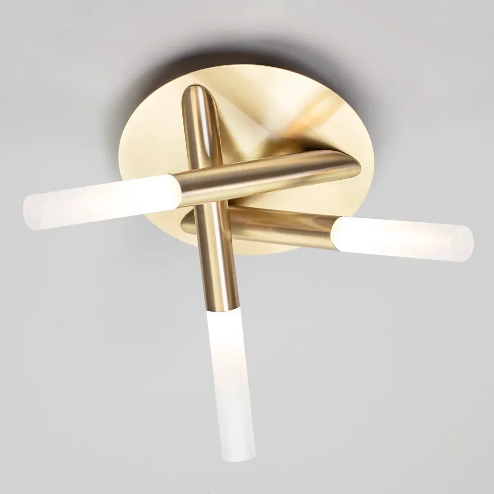 Triune 3 Light Flush Ceiling Light - Gold, Satin Brass