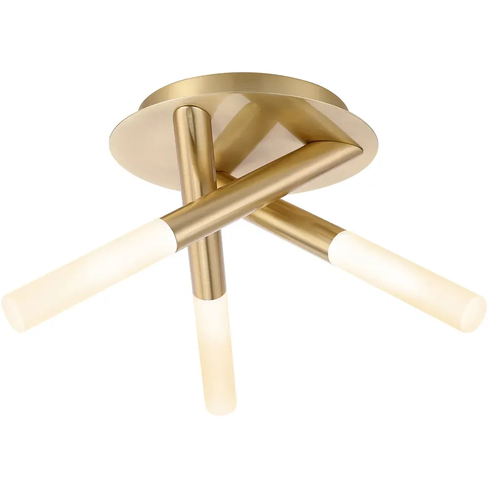 Triune 3 Light Flush Ceiling Light - Gold, Satin Brass