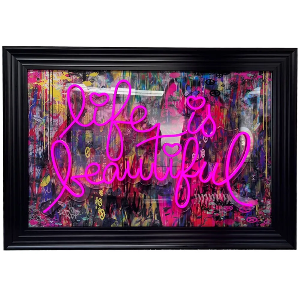 Life Is Beautiful LED Neon Wall Art - Black Frame image