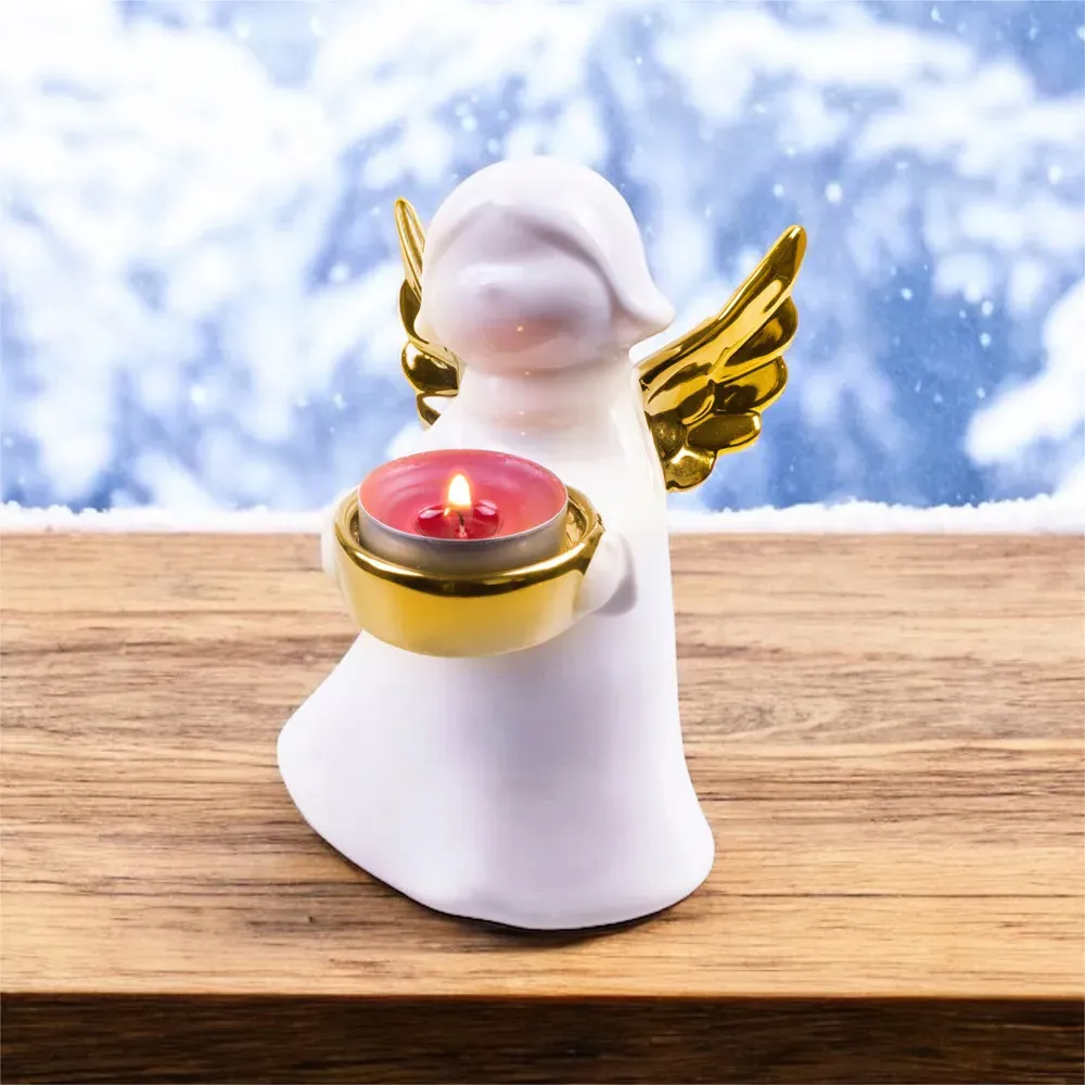 Ceramic Angel Tealight Holder - Gold