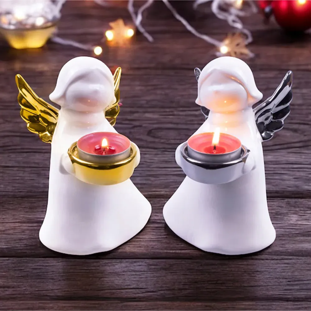 Ceramic Angel Tealight Holder - Gold