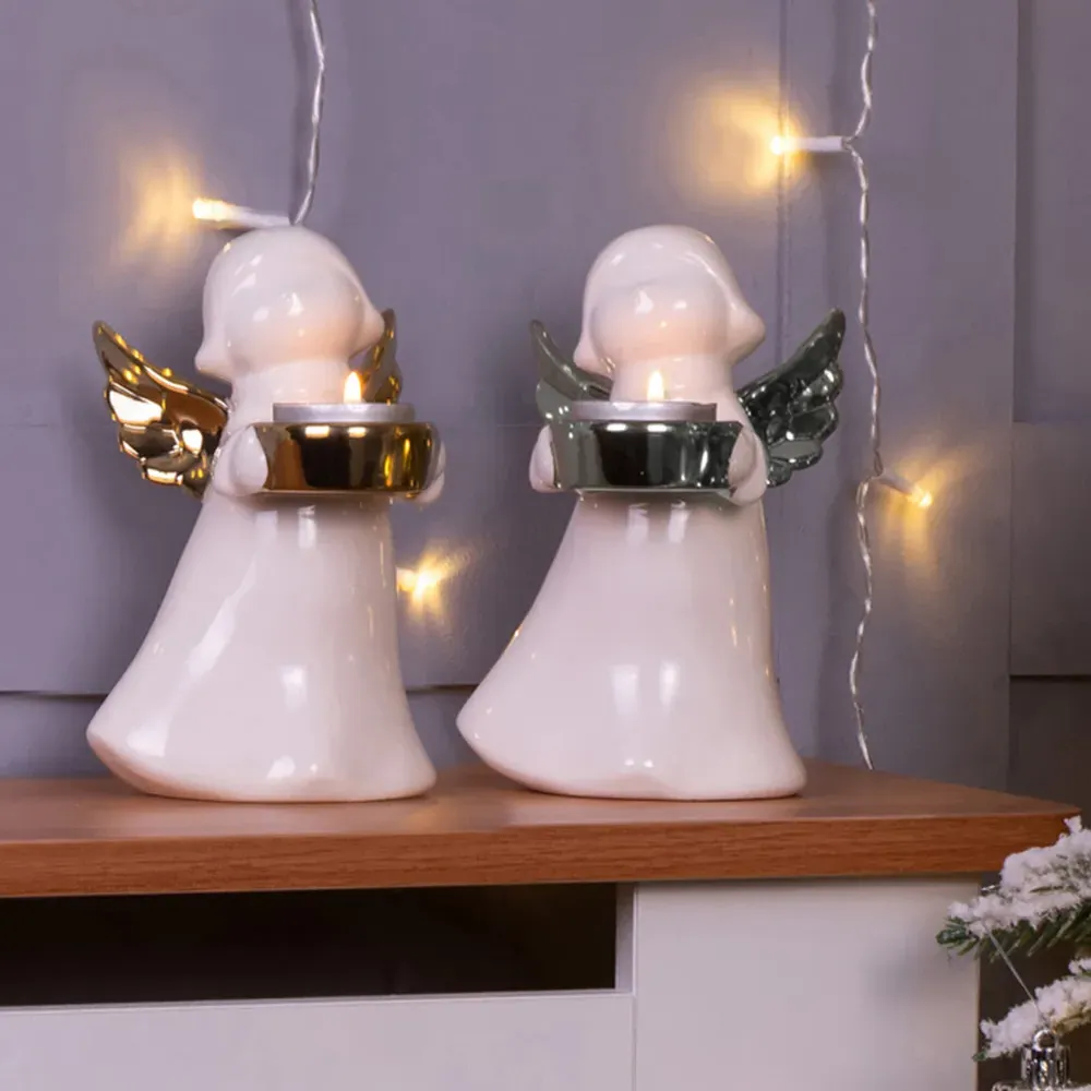 Ceramic Angel Tealight Holder - Gold