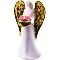 Standing Ceramic Angel Tealight Holder - Gold