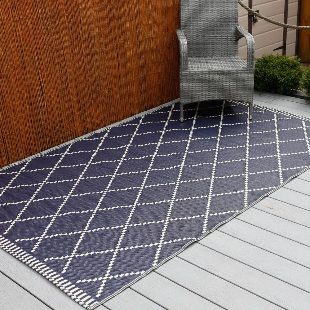 Piazza Reversible Outdoor Rug - Navy and Cream