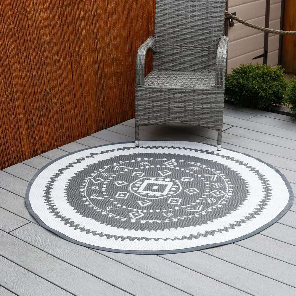 Vanguard Round Outdoor Rug - Grey, Polypropylene