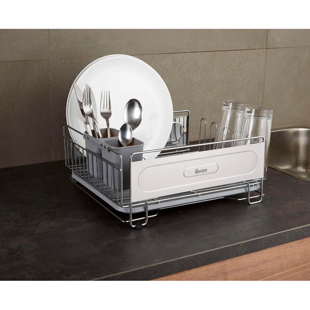 Swan Chrome Dish Rack with Utensil Holders - Silver