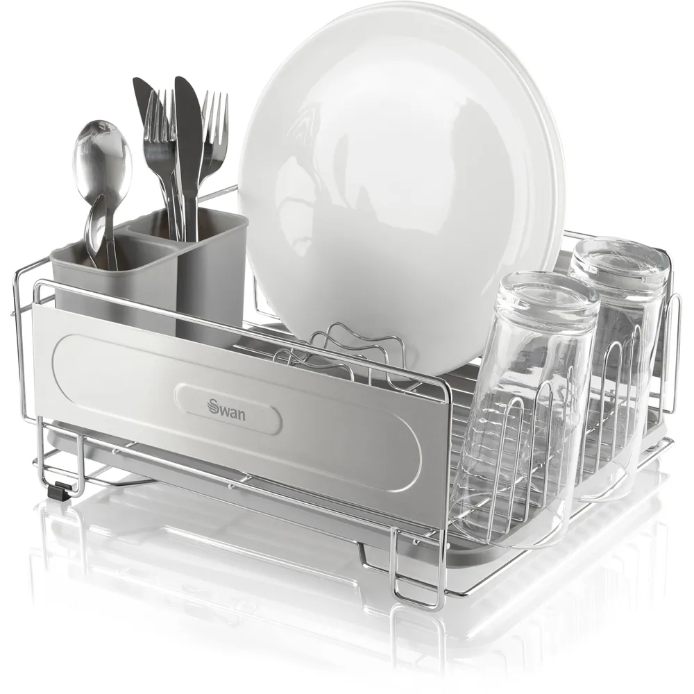 Swan Chrome Dish Rack with Utensil Holders - Silver