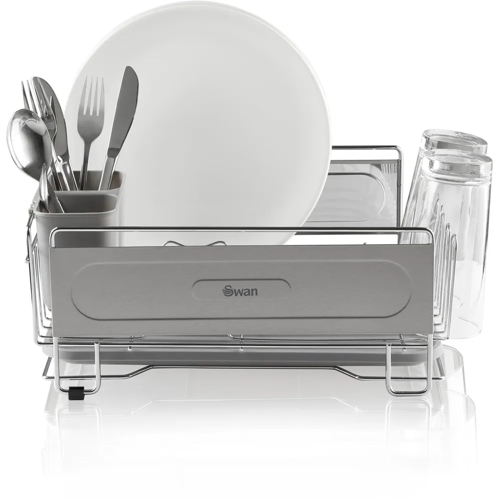 Swan Chrome Dish Rack with Utensil Holders - Silver