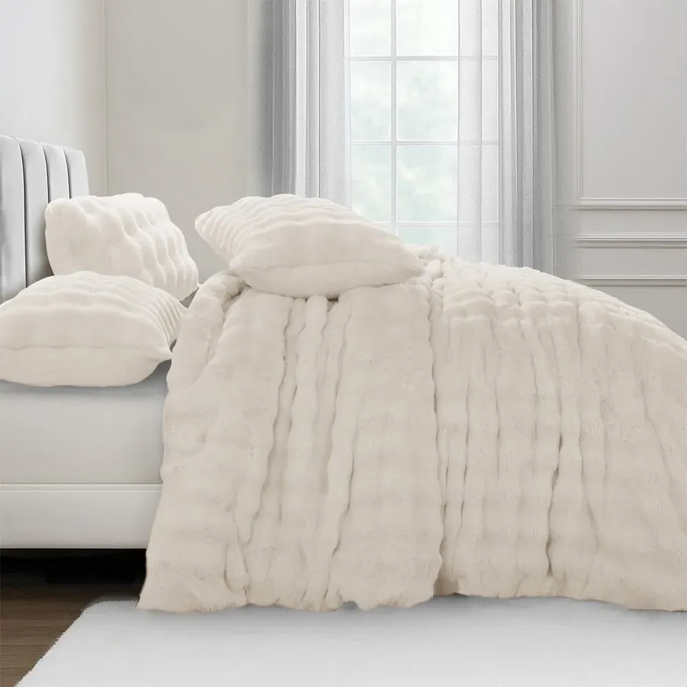 Alpine Single Duvet Set - Cream, Faux Fur