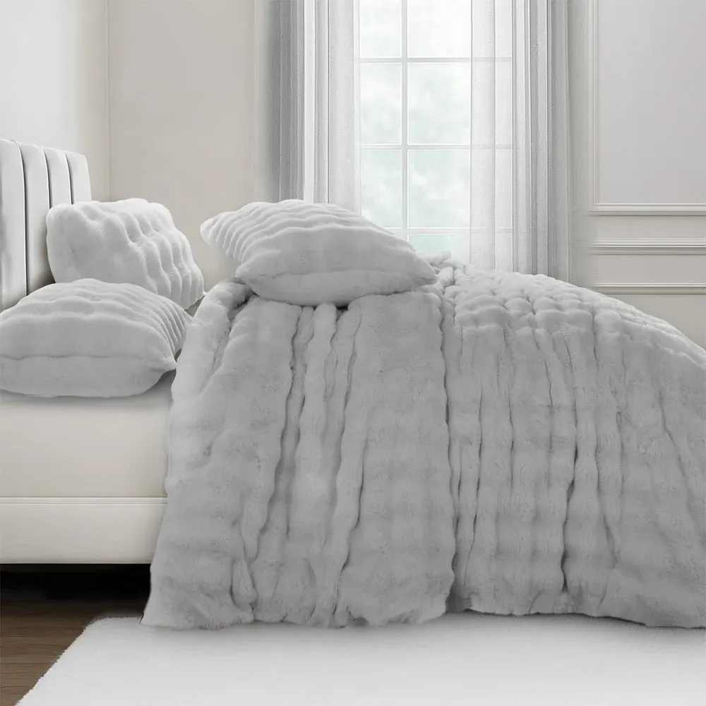 Alpine Single Duvet Set - Silver, Faux Fur