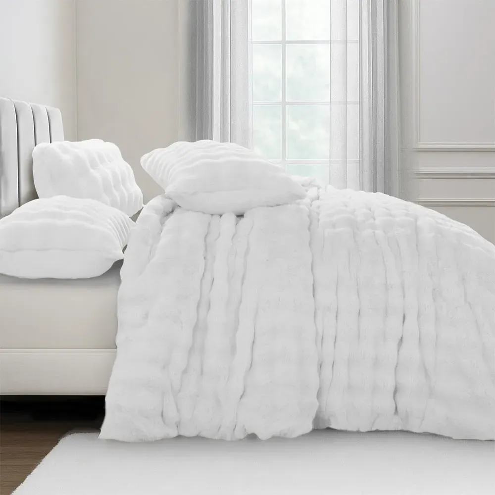 Alpine Single Duvet Set - White, Faux Fur
