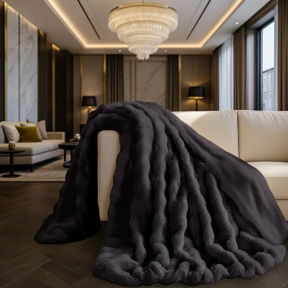 Alpine Throw 200 x 240cm - Charcoal, Faux Fur