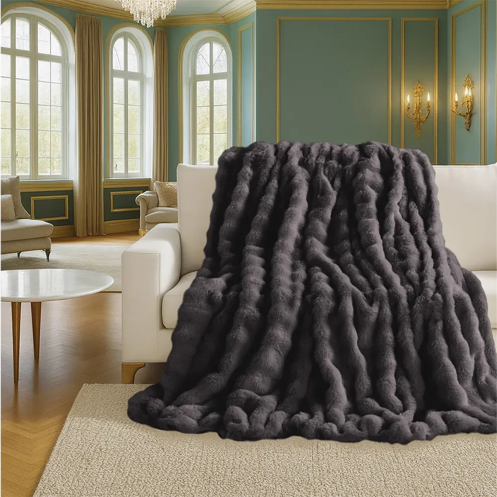 Alpine Throw 200 x 240cm - Charcoal, Faux Fur