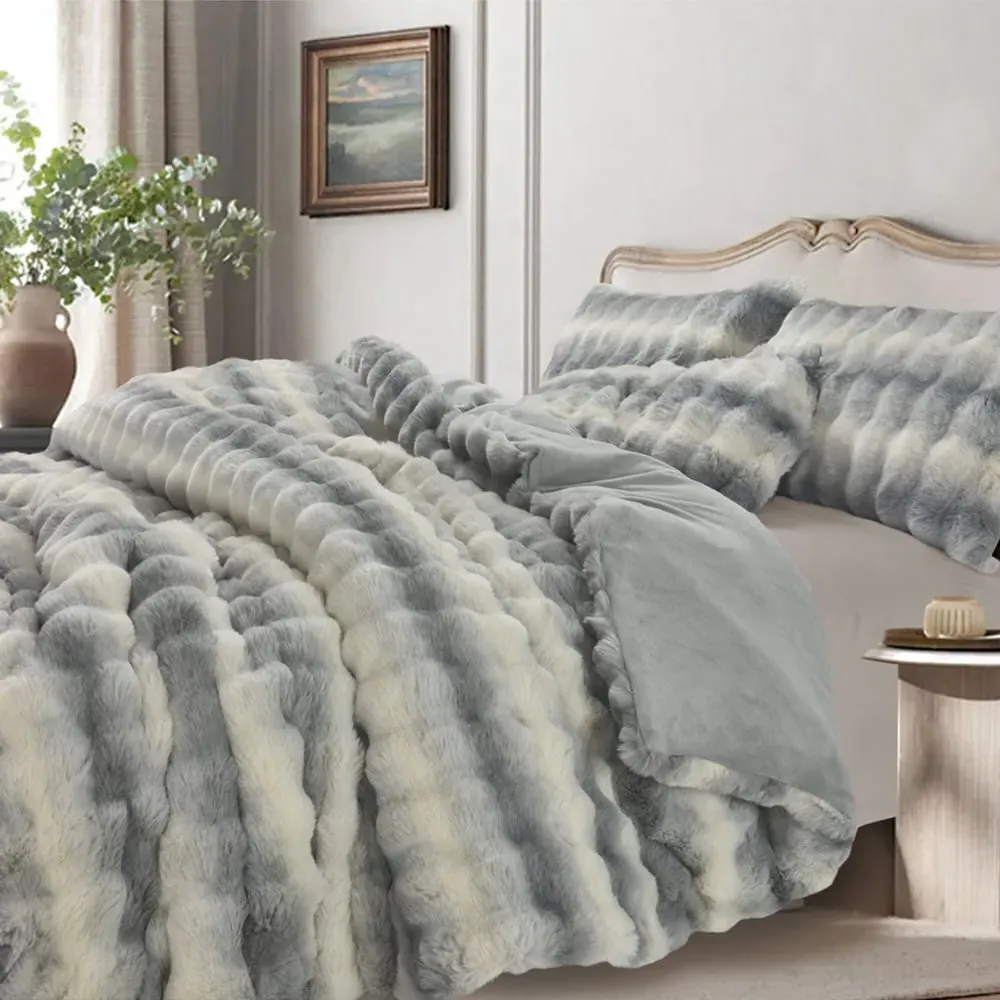 Double Alpine Husky Duvet Set - Grey, Faux Fur